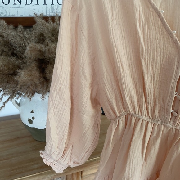 SOLD OUT CLEARANCE Peach Tiered Ruffle Button Neck Mini Dress - Picture 6 of 8